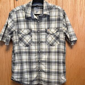 Carhartt Gray and Cream Plaid Button Down Pearl Snap button shirt. Large

[99]